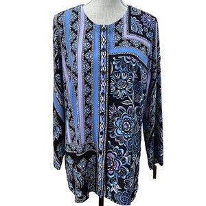 Bob Mackie Wearable Art Women's M Blue Purple QVC A302148 Button Front Top